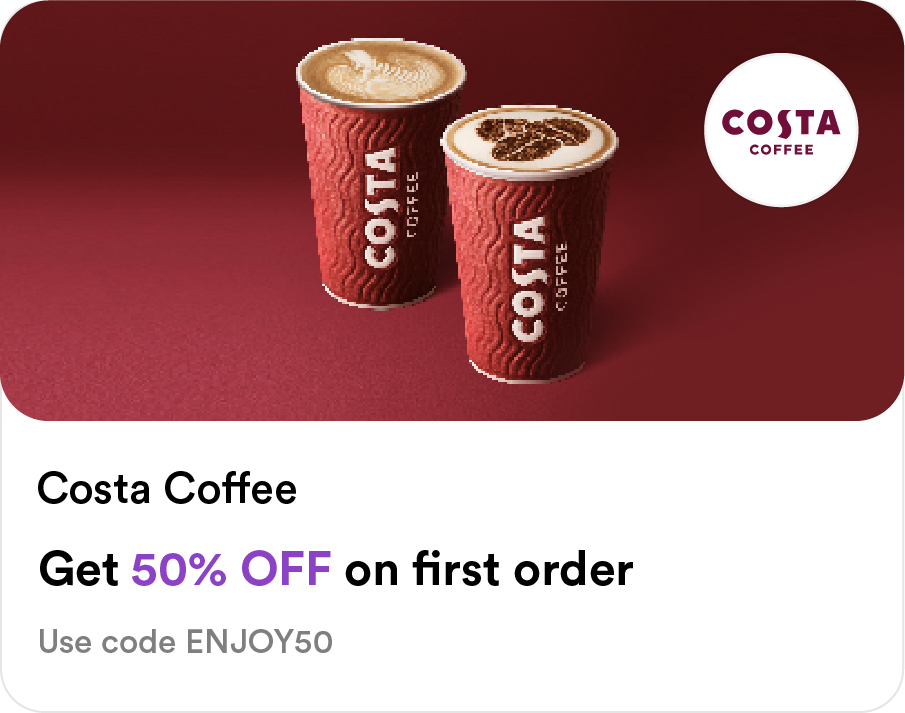 Costa Coffee Food Smiles app offer: 50% off first order on latte and coffee drinks - use code ENJOY50
