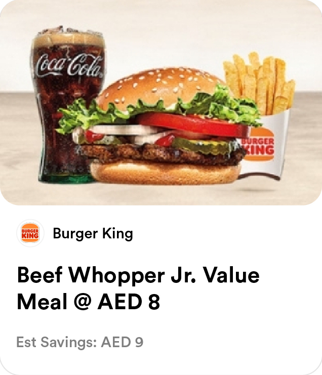 Burger King - Beef Whopper Jr. Meal at AED 8