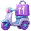 purple and blue delivery scooter carrying a food bag, representing Smiles Unlimited's Free Delivery benefit — enjoy unlimited free delivery on all food and grocery orders with no limit on frequency